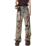 Vintage Distressed Wide Straight Leg Denim Jeans