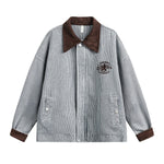 American Striped College Style Embroidered Denim Jacket