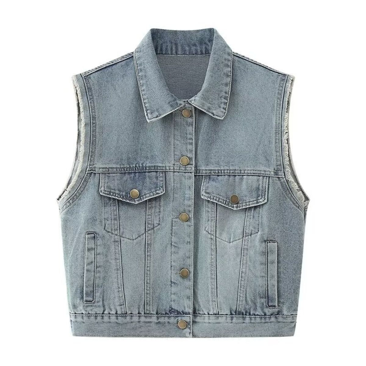 Sleeveless Vintage Wash Denim Trucker Jacket