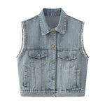 Sleeveless Vintage Wash Denim Trucker Jacket