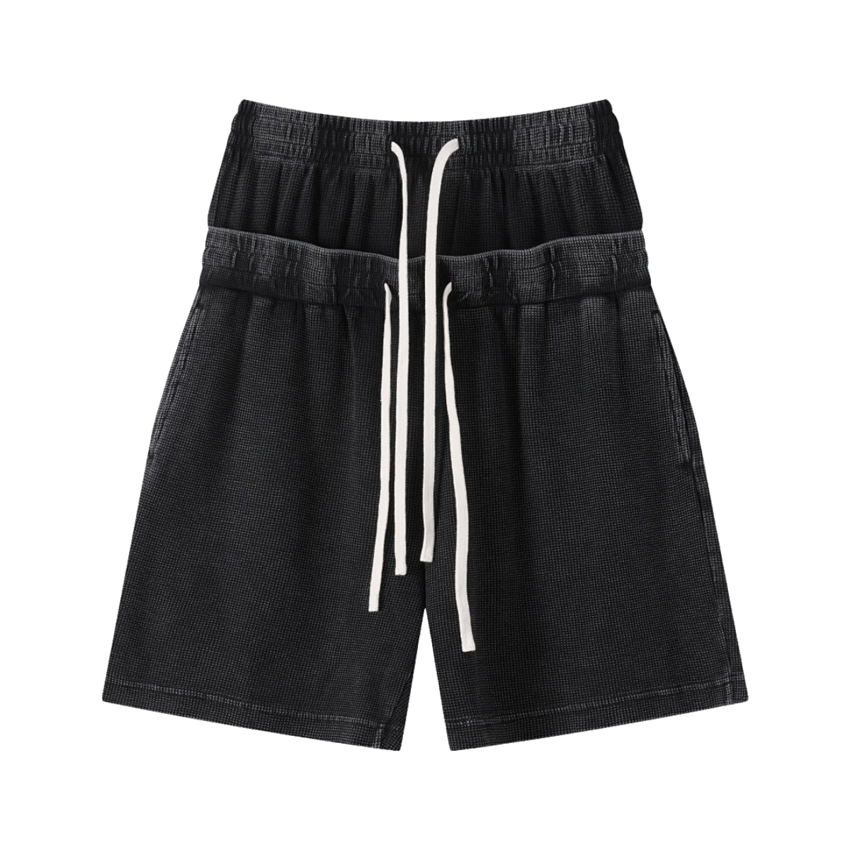 West Coast Waffle Double Waistband Snow Washed Distressed Shorts