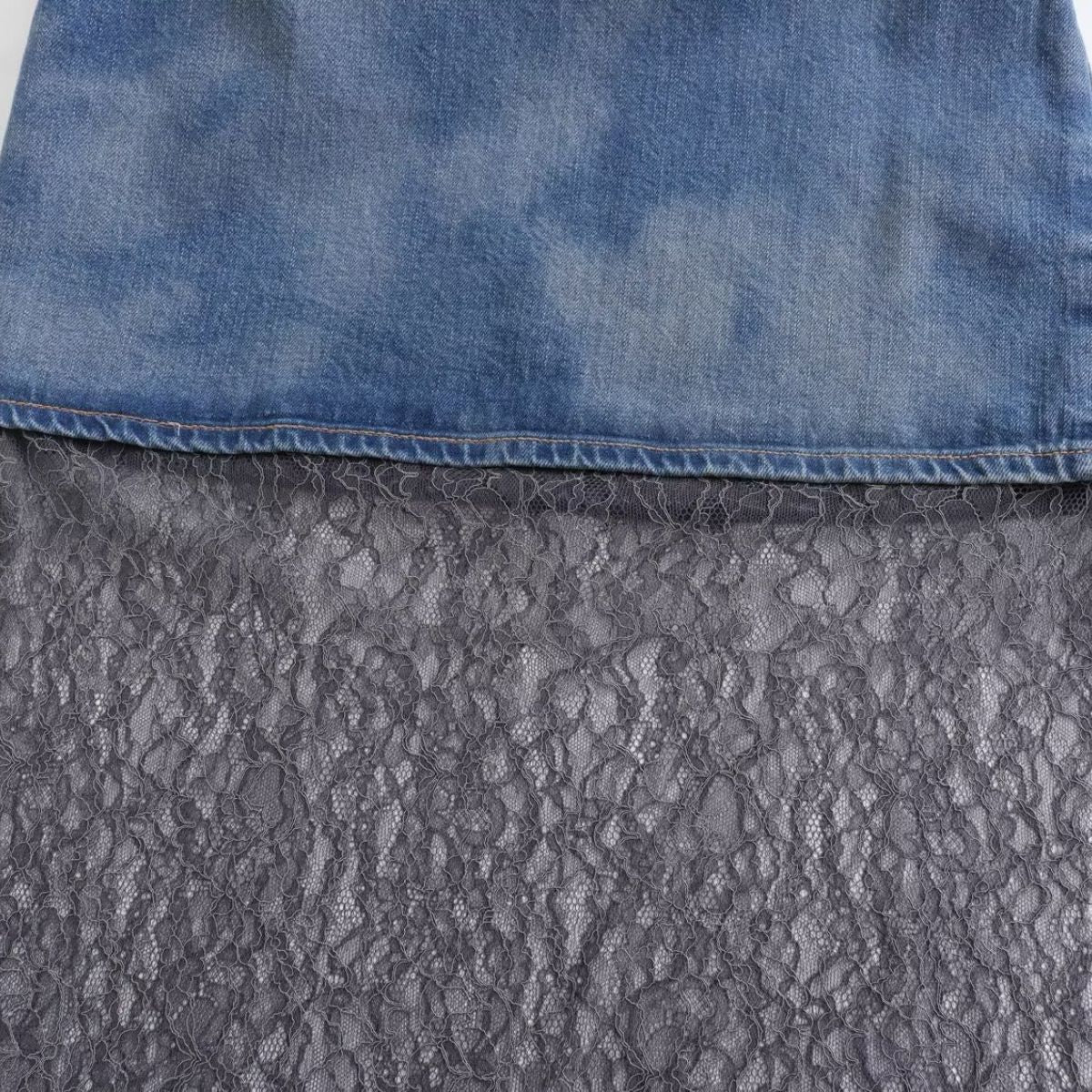 Lace Patchwork Denim Maxi Dress