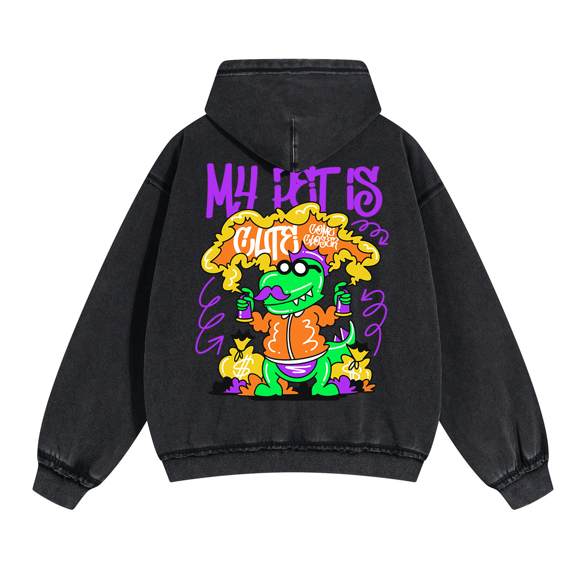 My Pet Dinosaur Graffiti Cartoon Double Slider Zip Hoodie-INNBLAC Fashion Apparel