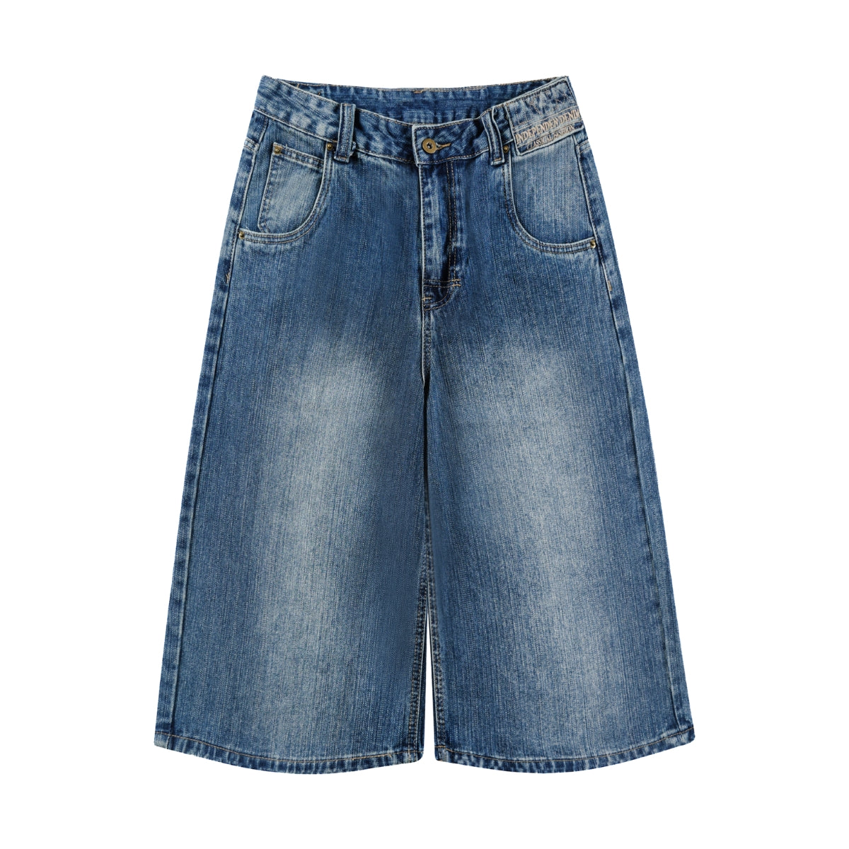 Retro Washed Denim Wide-Leg Bermuda Short