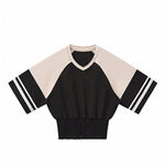 Fitted Color Splice Flare Sleeve Feminine Tee