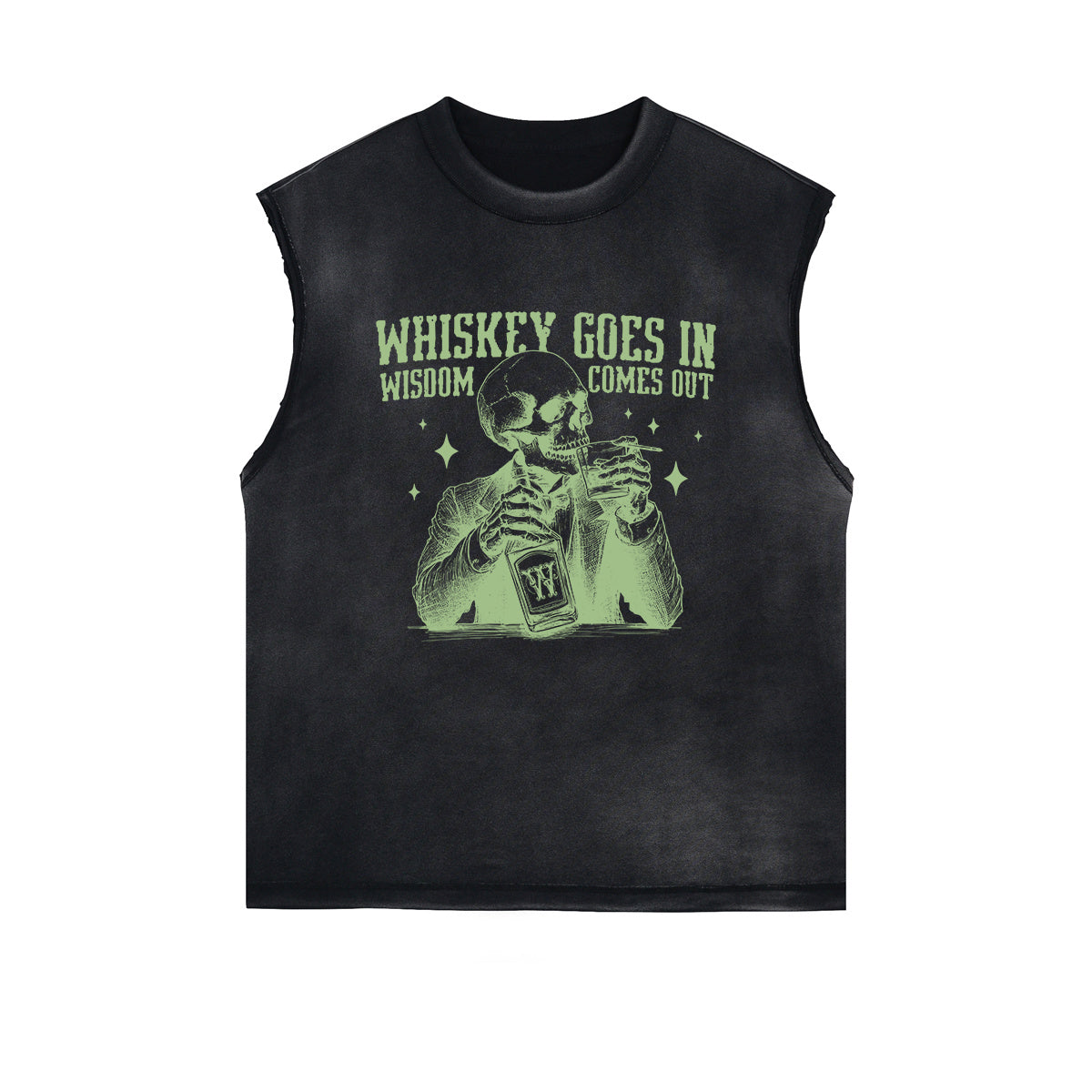 Skull Whiskey Goes In Wisdom Sleeveless Faded Tee-INNBLAC Fashion Apparel