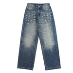 Vintage Blue Cat Whisker Studded Baggy Jeans