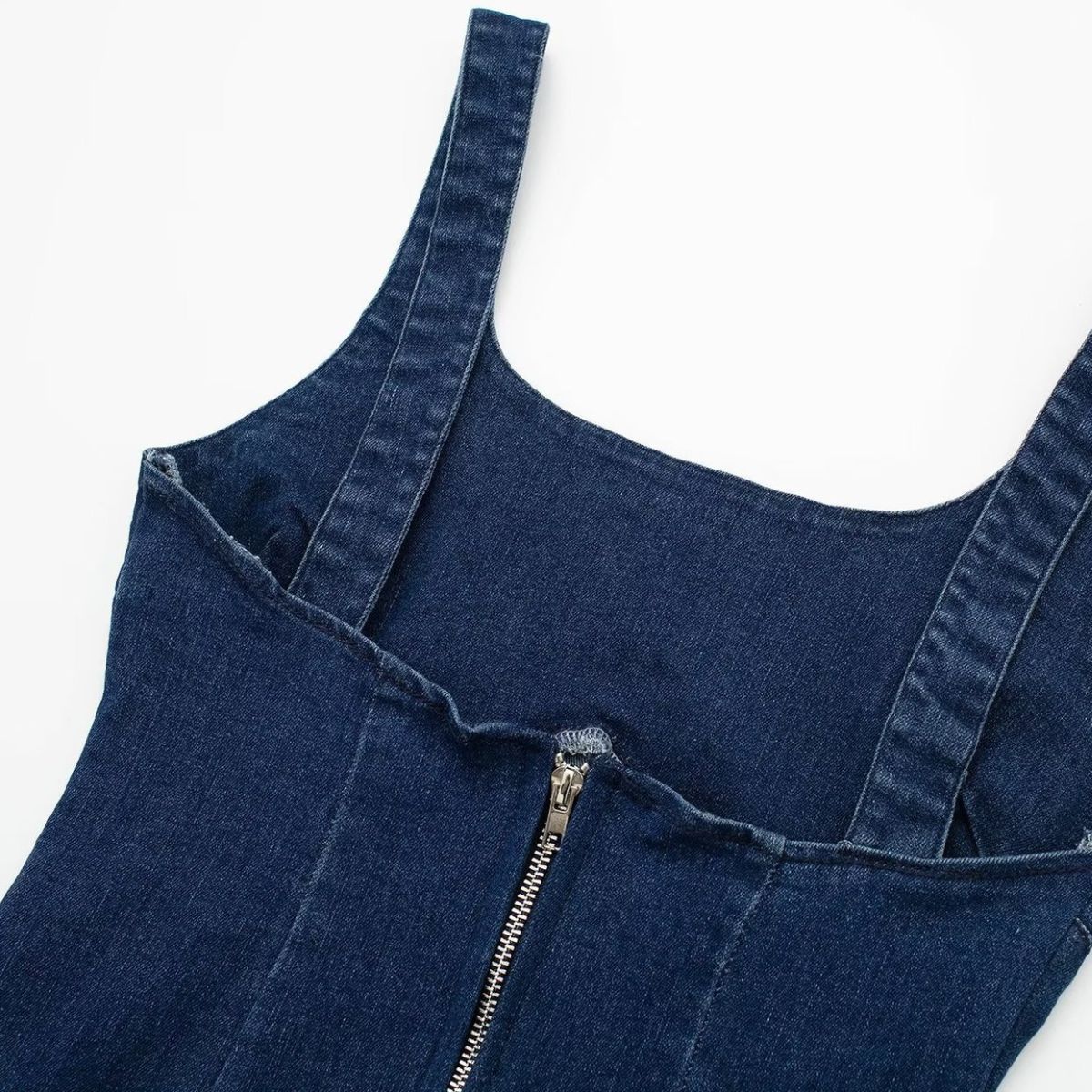 Split U Neck Denim Cami Maxi Dress