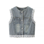 Vintage Wash Lace Trim Denim Vest