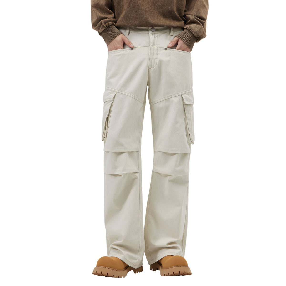 Beige Baggy Cargo Pants-INNBLAC Fashion Apparel