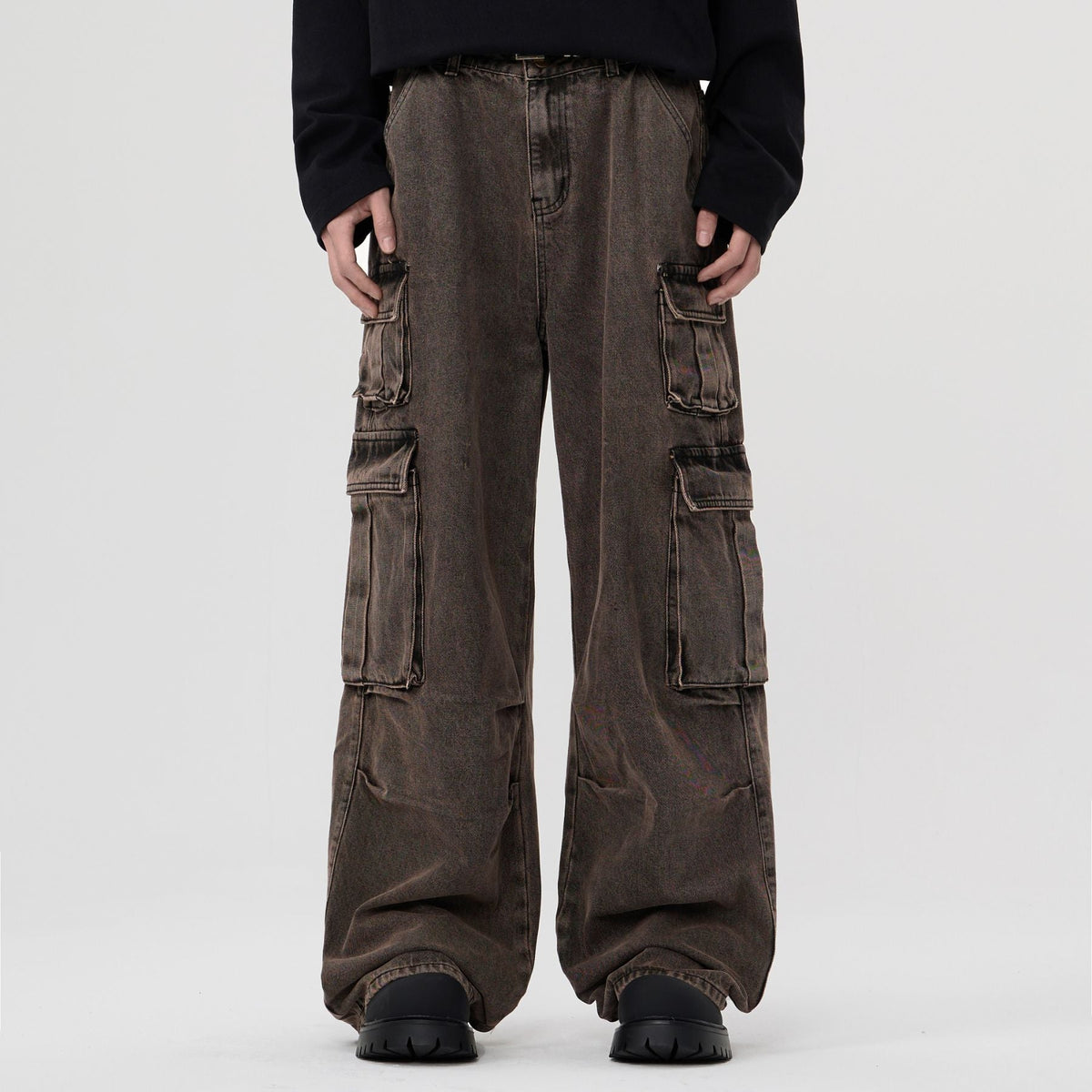 Wide Leg Denim Cargo Pants-INNBLAC Fashion Apparel