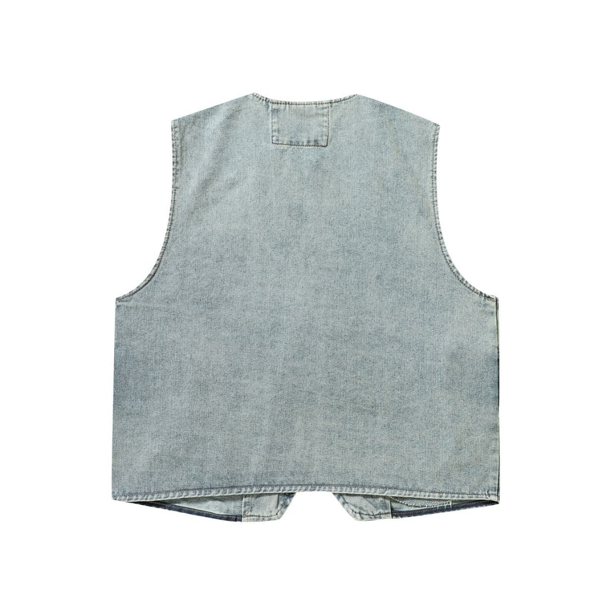 Relaxed Washed Zip-Up Denim Vest