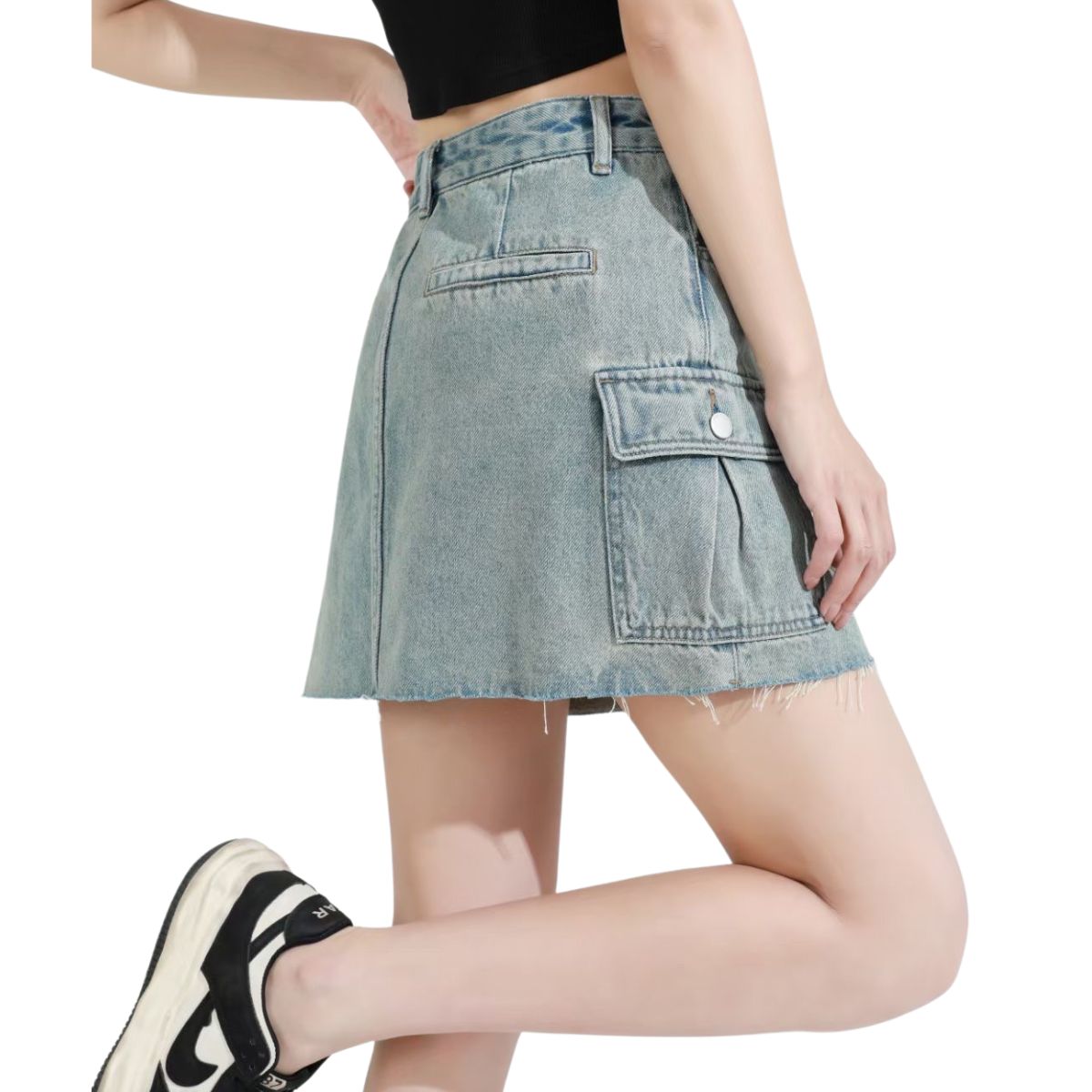 Raw Hem Cargo Denim Mini Skirt