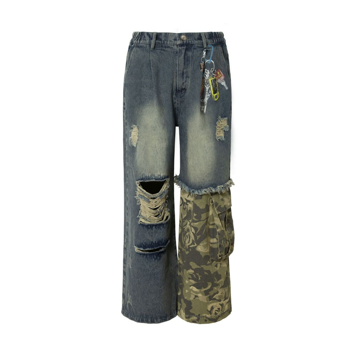Smoke Rise Camouflage Patchwork Ripped Jeans