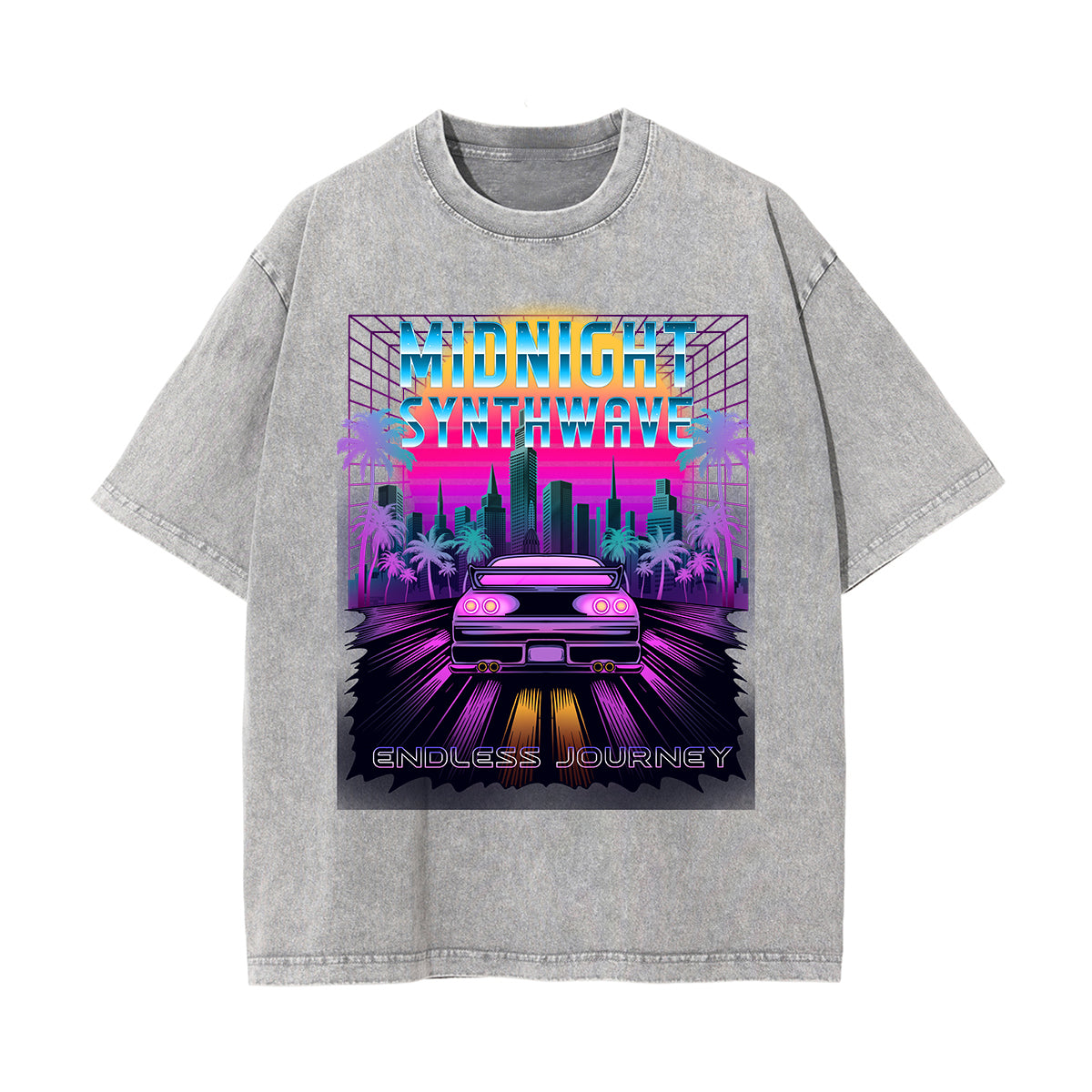 Midnight Synthwave Graphic Washed Tee-INNBLAC Fashion Apparel