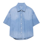 Women's casual versatile single-breasted multi-button lapel denim shirt