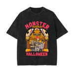 Monster Pumpkin Graphic Washed Tee-INNBLAC Fashion Apparel