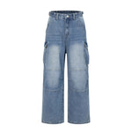 Pleated Vintage Wash Denim Baggy Jeans