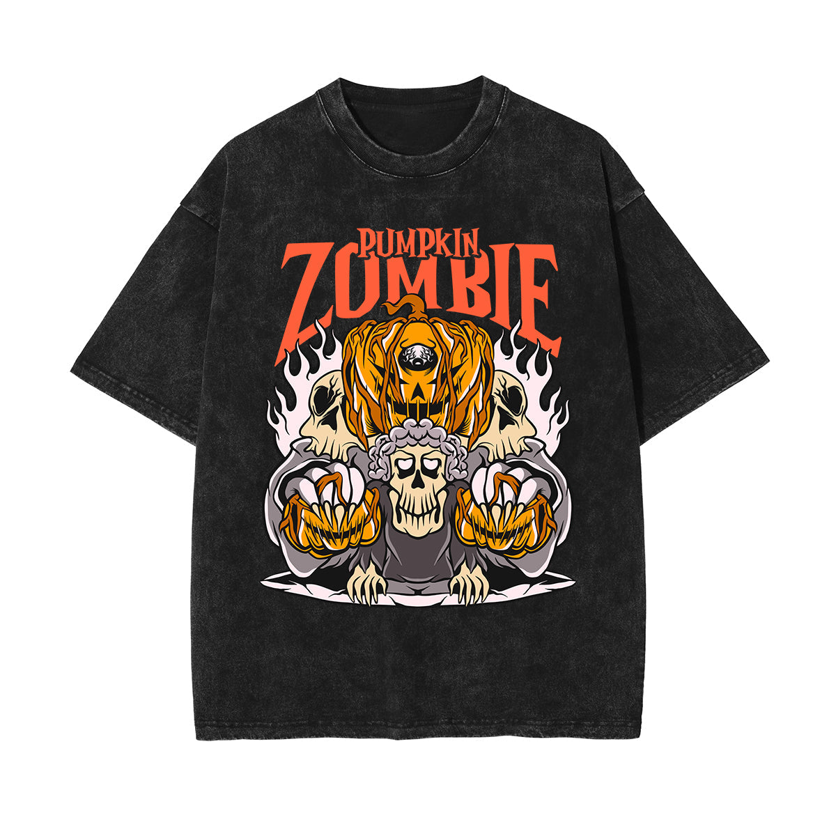 Pumpkin Zombie Graphic Washed Tee-INNBLAC Fashion Apparel