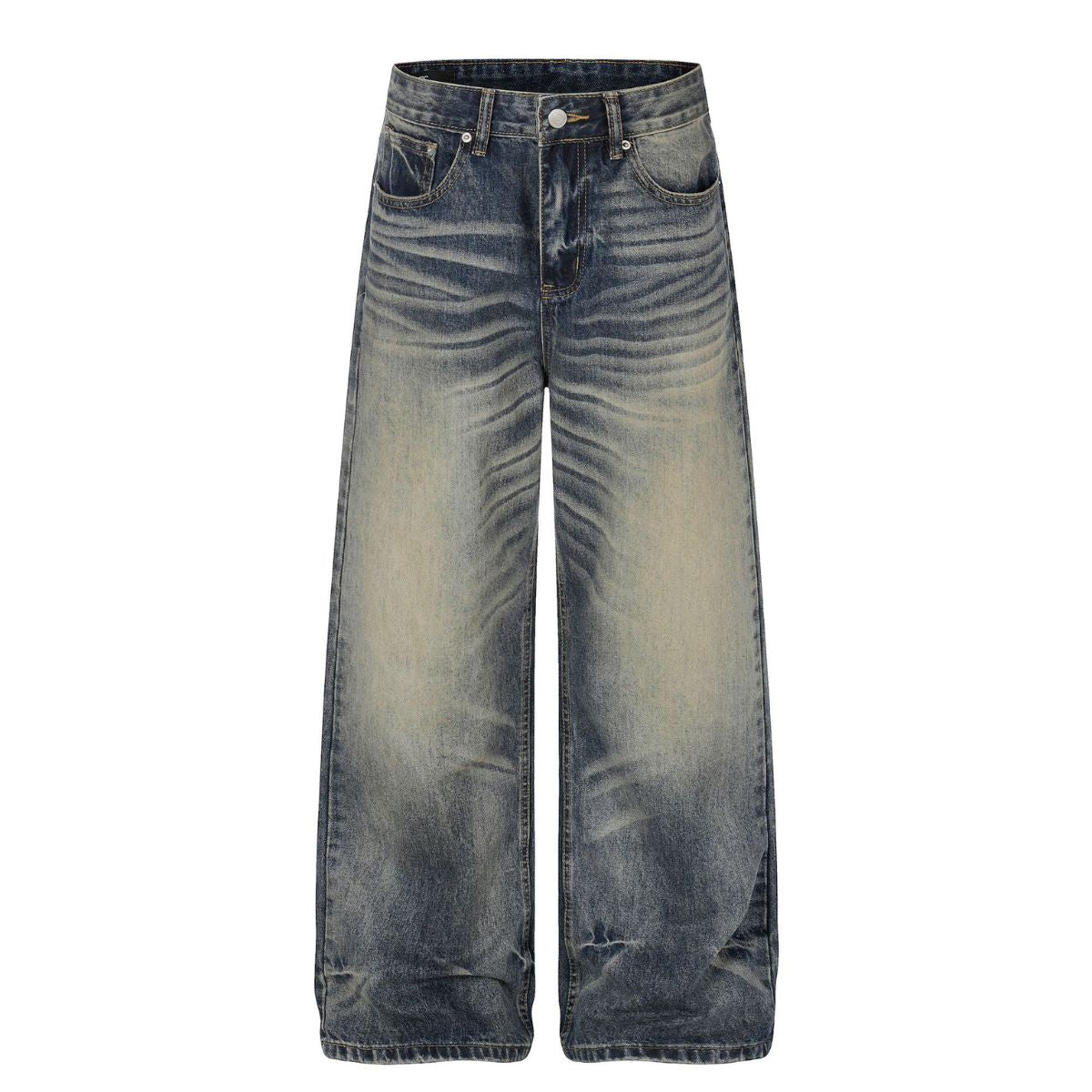 Vintage Washed Wide Leg Whiskered Jeans