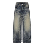 Vintage Washed Wide Leg Whiskered Jeans