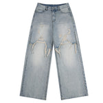 High Street Baggy Wide Leg Distressed Patchwork Denim Jeans
