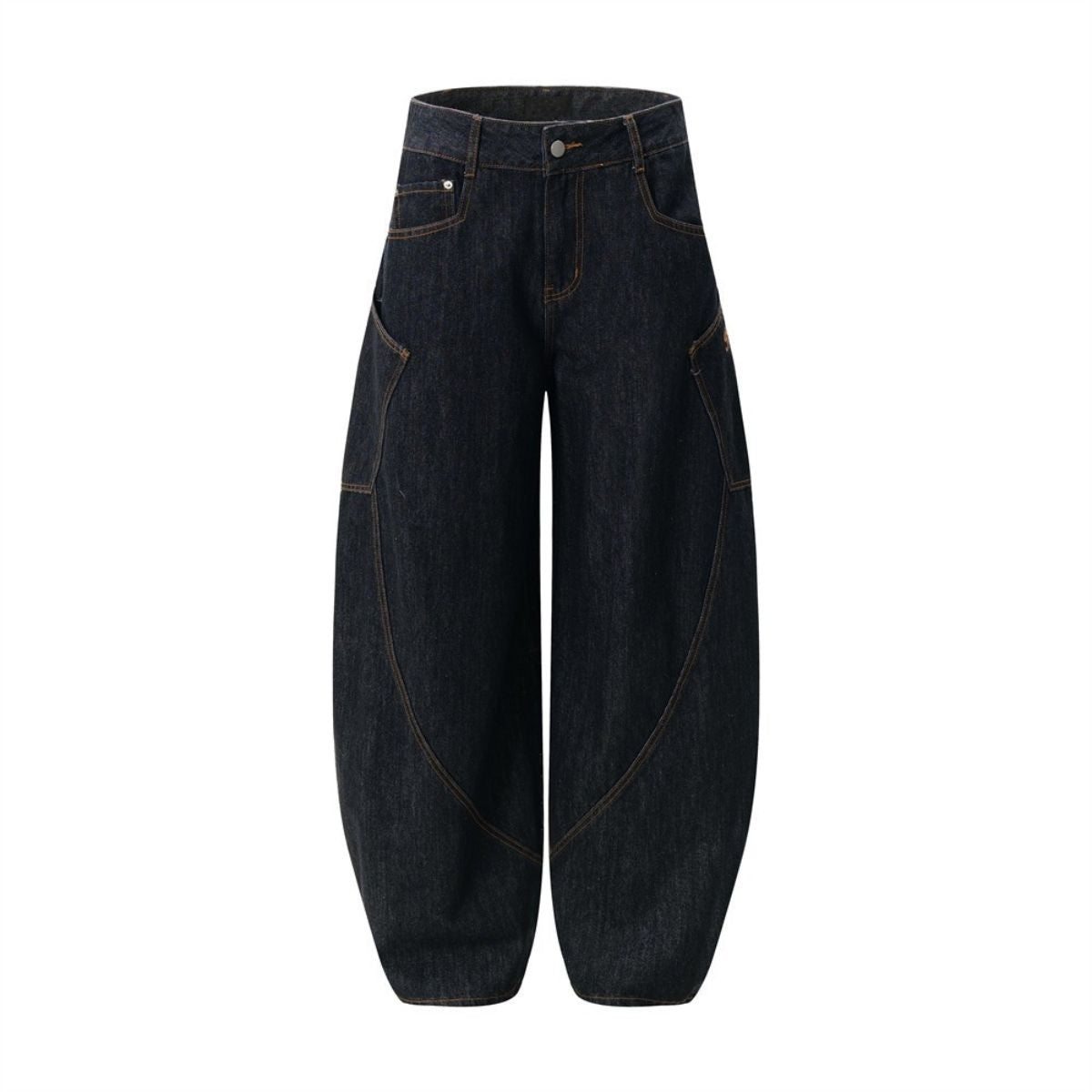 Men's Curved Crescent Denim Pants â€?Loose Wide-Leg Street Style
