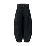 Men's Curved Crescent Denim Pants â€?Loose Wide-Leg Street Style