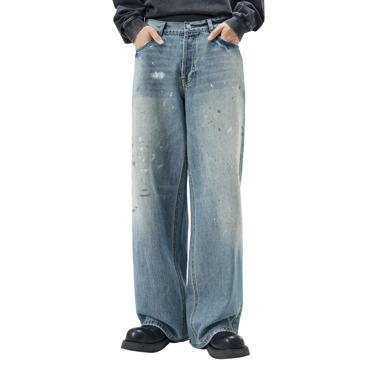 Paint Spattered Straight Leg Jeans-INNBLAC Fashion Apparel