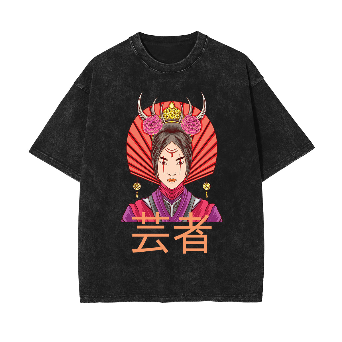 Japanese Geisha Stone Wash Graphic Tee-INNBLAC Fashion Apparel