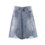 Distressed Washed Wide Leg Denim Shorts