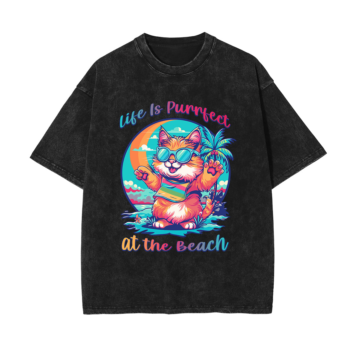 Life Is Purrfect At The Beach Graphic Tee-INNBLAC Fashion Apparel