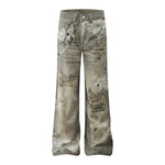 Smoke Rise Lace Print Straight Leg Ripped Jeans