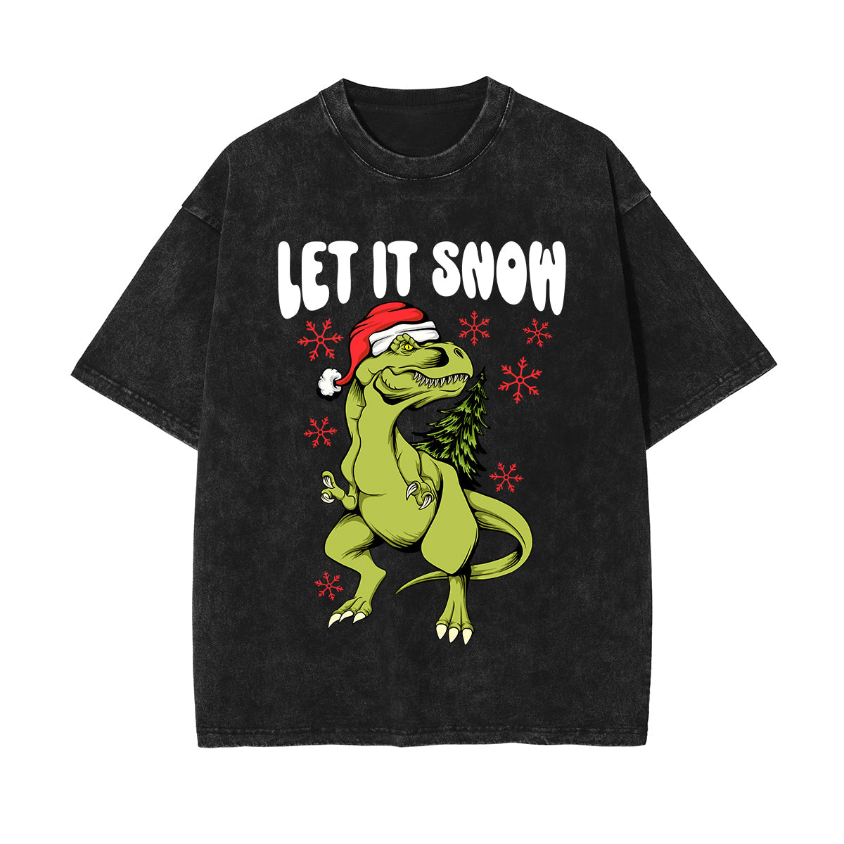 Christmas Dinosaur Stone Wash Graphic Tee-INNBLAC Fashion Apparel