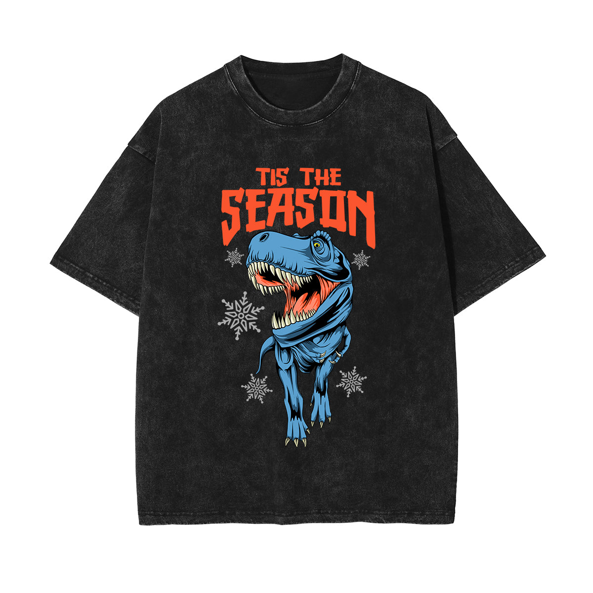 Christmas Dinosaur Stone Wash Graphic Tee-INNBLAC Fashion Apparel