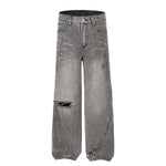 Smoky Gray Distressed Wide-Leg Jeans