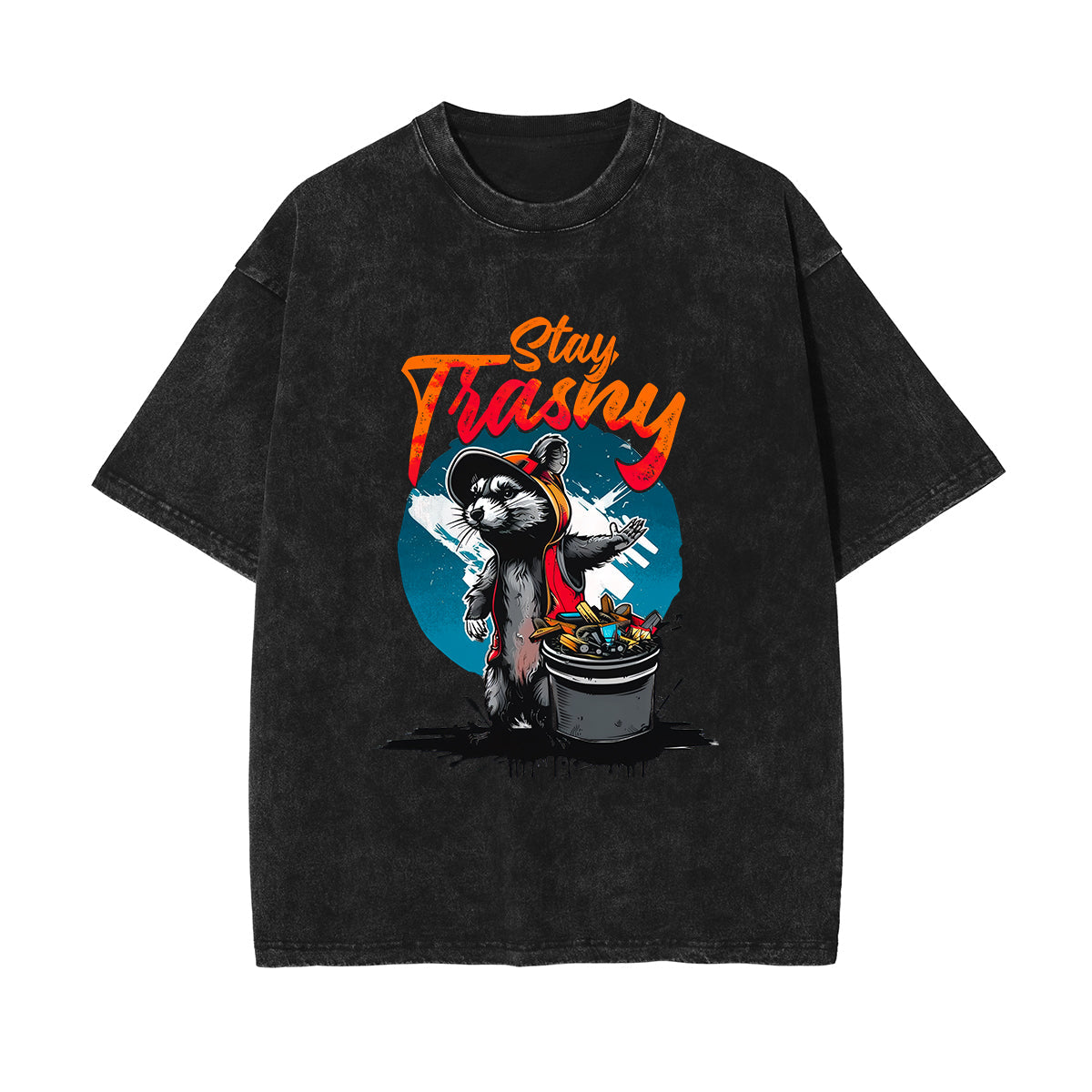 Stay Trashy Stone Wash Graphic Tee-INNBLAC Fashion Apparel