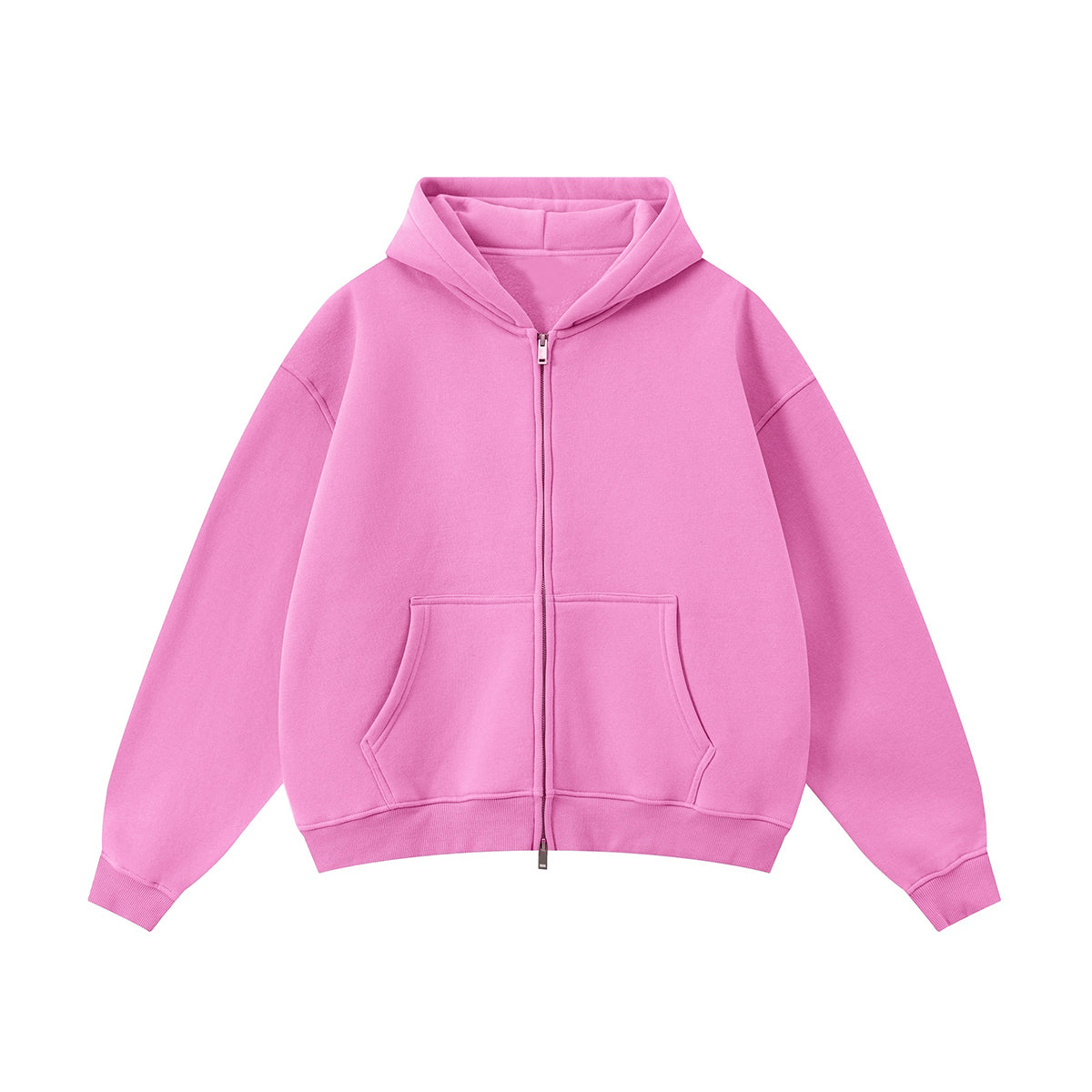 Soft Cotton Fleece Zip Up Hoodie Kangaroo Pockets