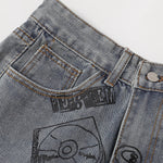 Street Style Graphic Print Relaxed Denim Shorts