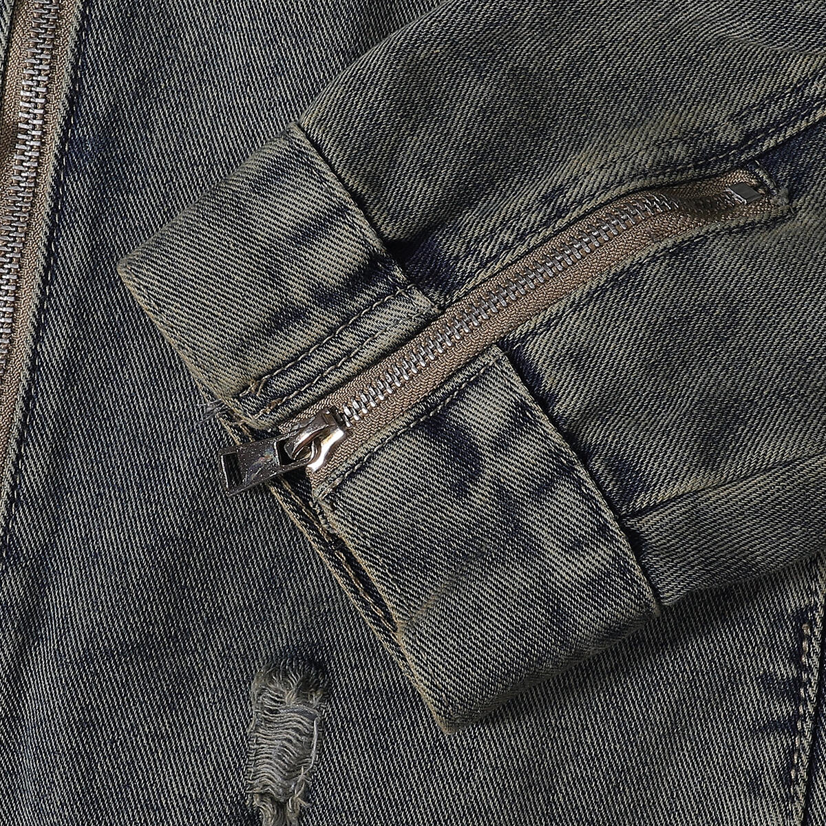 Bold Stitching Distressed Denim Jacket