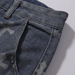 Cross Print Wide Leg Denim Jeans