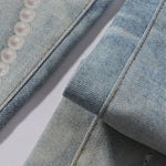 Digital Print Vintage Style Faux Denim Jeans