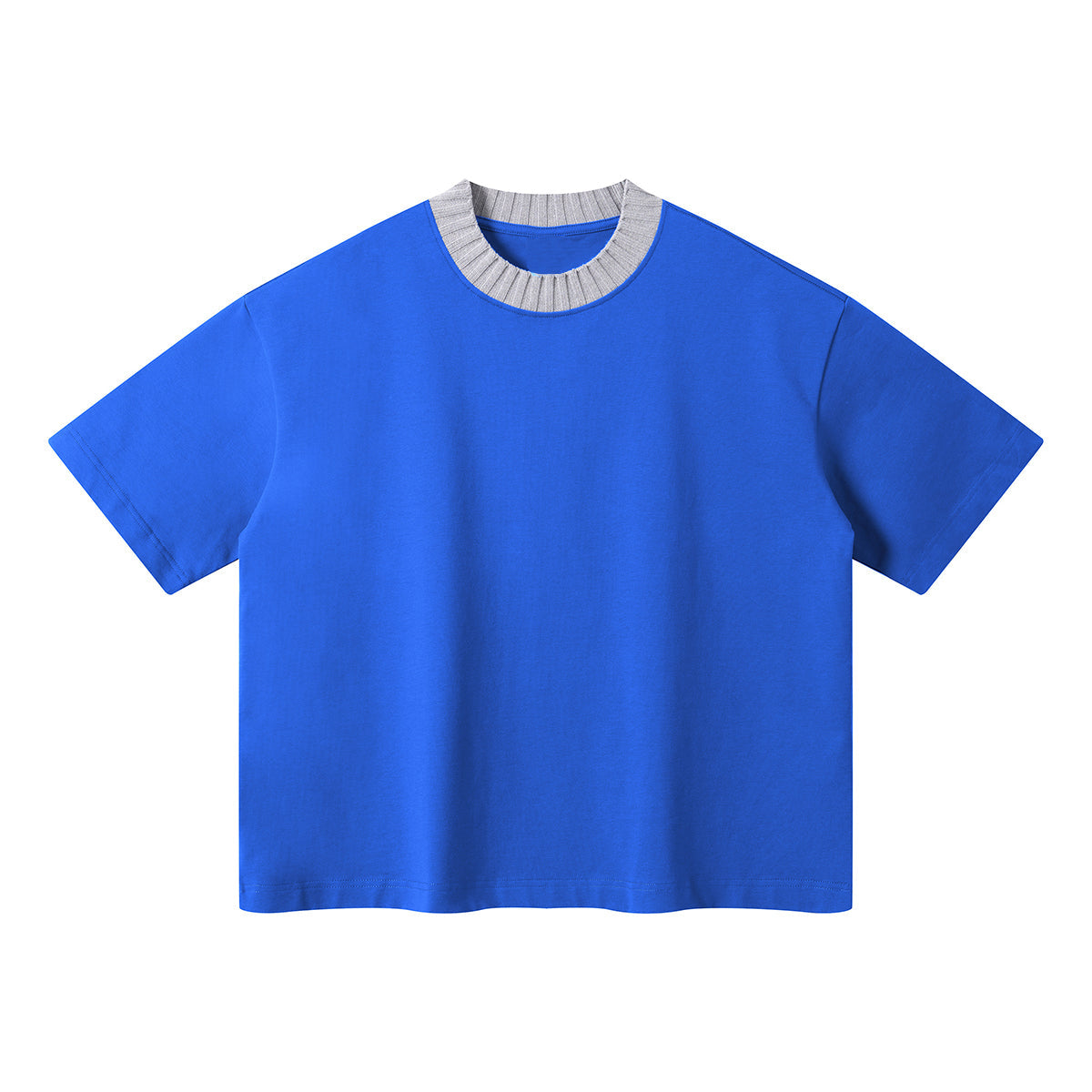 Oversized Color-Block Ribbed Collar Comfortable Tee