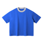Oversized Color-Block Ribbed Collar Comfortable Tee
