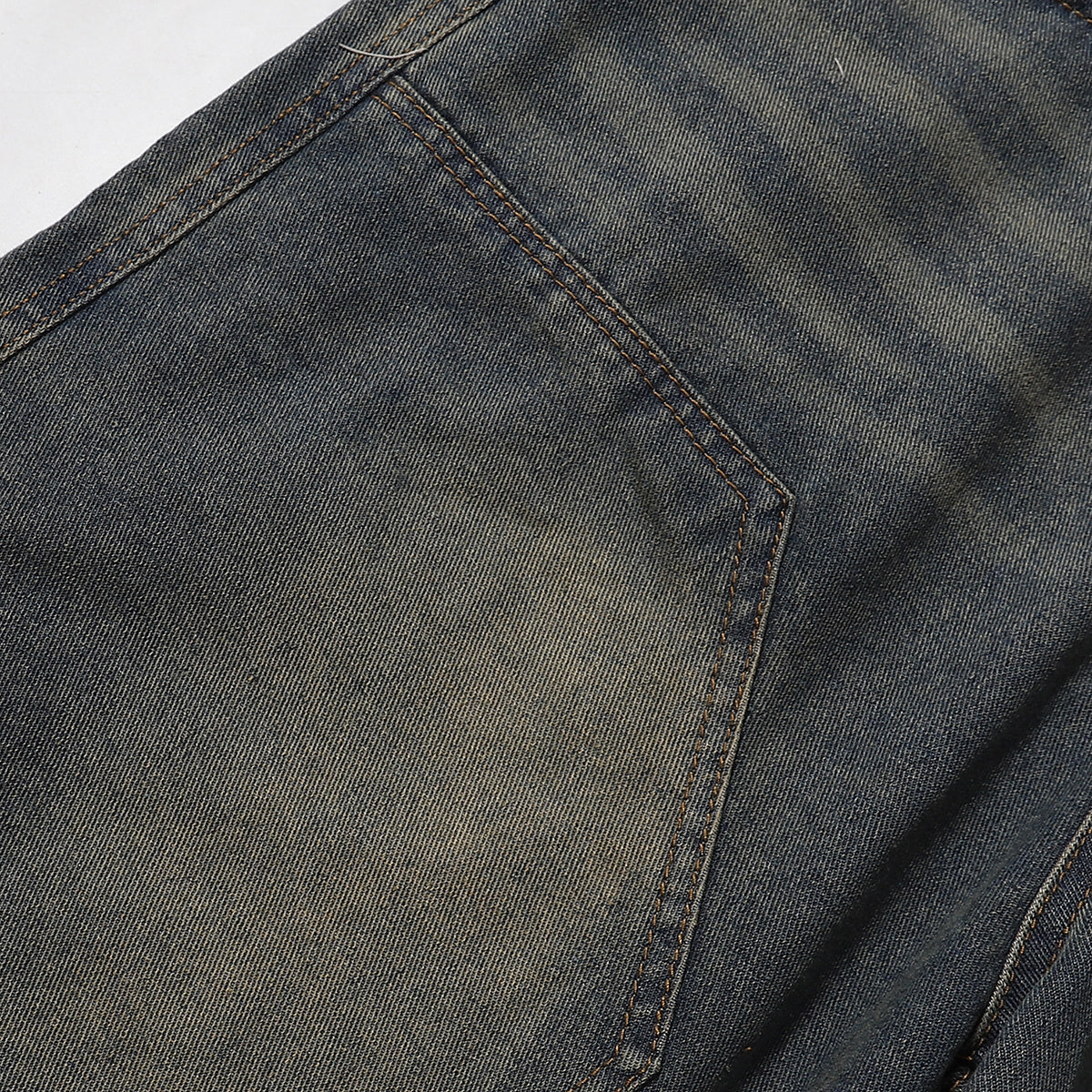 Knee Patch Design Vintage Washed Denim Shorts