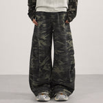 Camo Print Cargo Wide Leg Denim Jeans