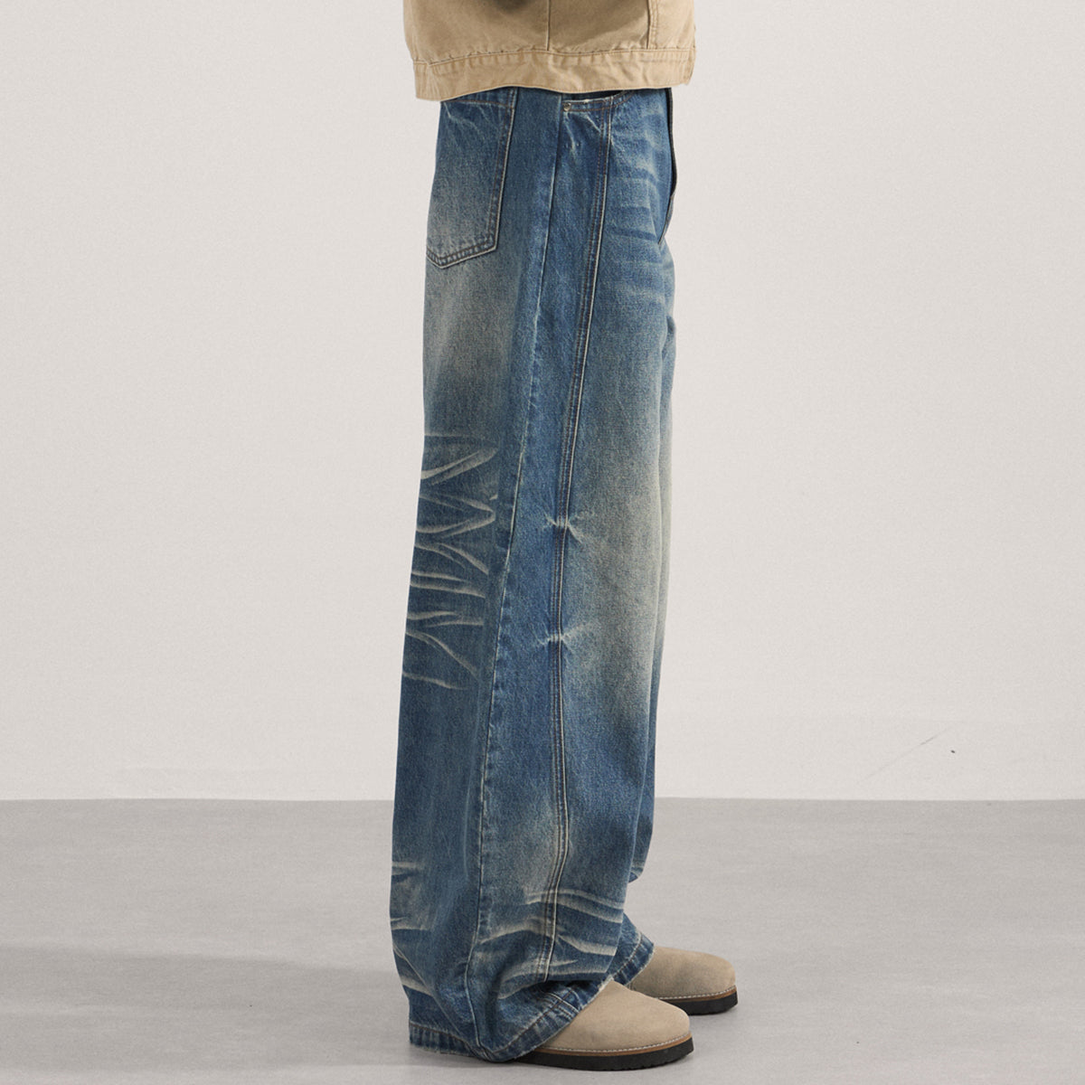 Wide Leg Vintage Washed Distressed Denim Pants