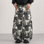 Utility Style Camo Print Wide Leg Cargo Pants