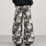 Utility Style Camo Print Wide Leg Cargo Pants