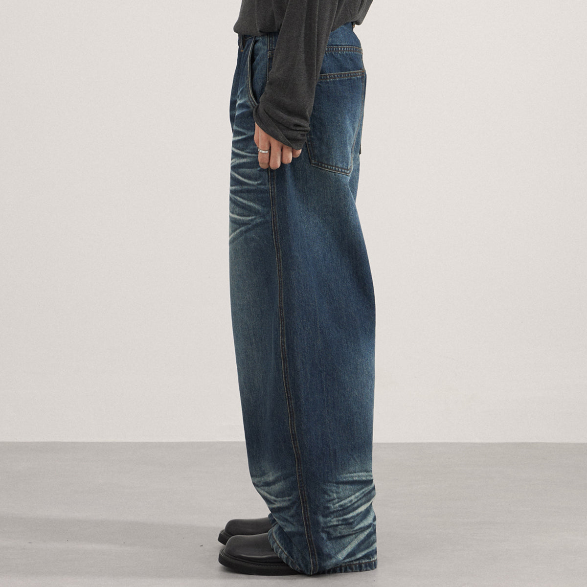 Grunge Dark Wash High Waist Wide Leg Jeans